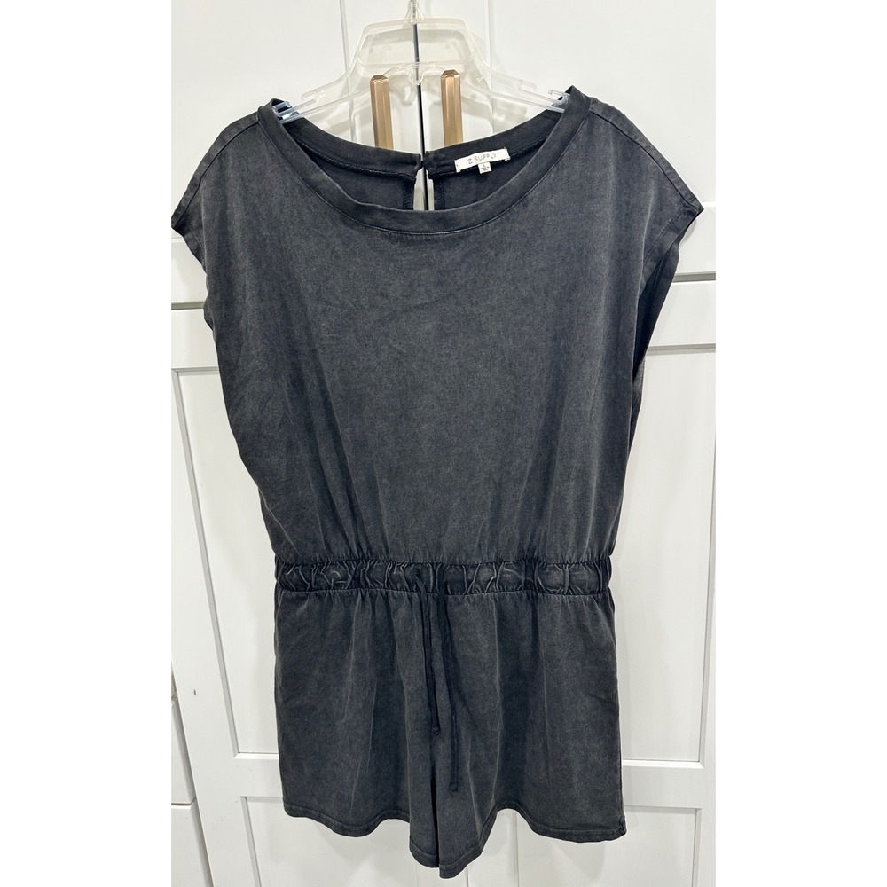 Z Supply Womens Mineral Wash Cotton Romper Black Size‎ L